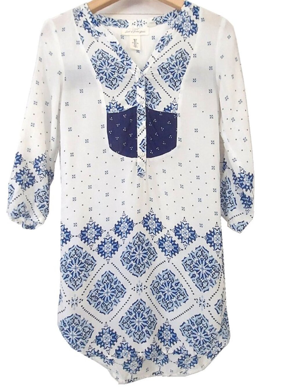 LOGG Coverup Dress Size 2 Blue White Prairie Boho Shirt Dress
